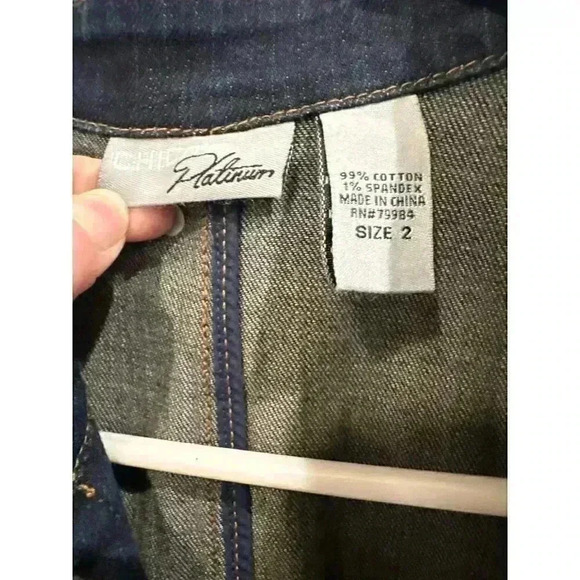 Chicos Platinum Jean Jacket Size 2, Pre-Owned - Picture 5 of 6